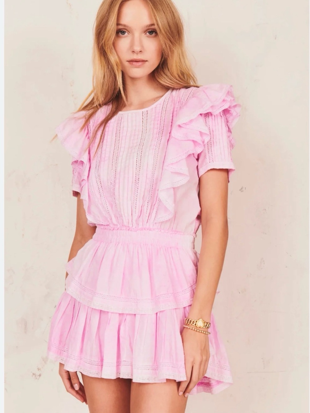 LoveShackFancy pink Natasha ruffle dress